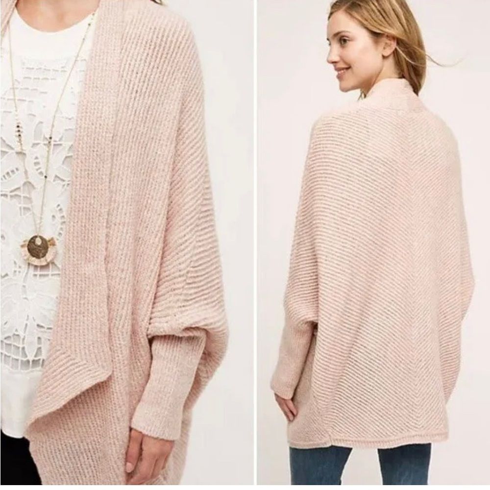 Anthropologie Dusty Pink Open-Front Oversized Cardigan - Picture 2 of 9